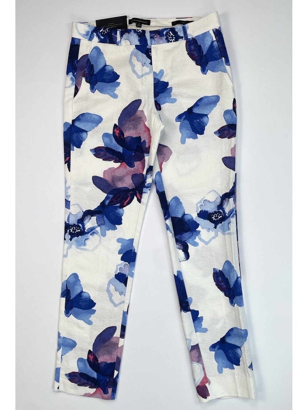 NWT Banana Republic Ryan Fit Painted White Floral Slim Straight Pant Size 2